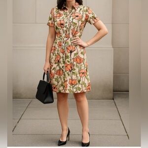 Tory Burch, Derick Poplin Poppy Shirt Dress, Size 14